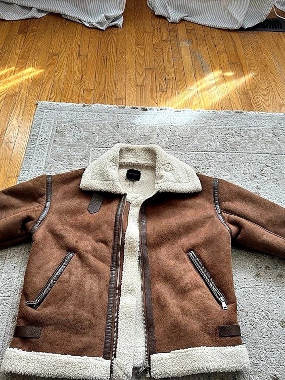 Dynamite Sherpa Aviator Jacket Brown & Cream Medium